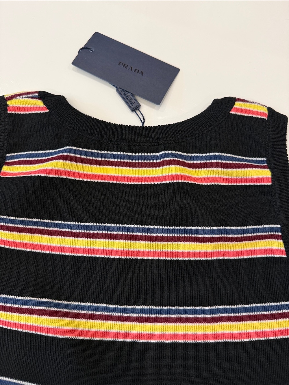 Prada Black Striped Knit Tank Top with Pink, Yellow & Blue Stripes - Picture 10 of 13